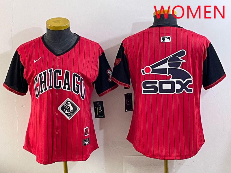 Women Chicago White Sox Blank Red Stripe Joint Name Nike 2025 MLB Jersey style 14